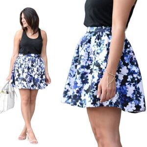 Express Balloon Skirt 10‎ Blue Floral Aline Full Mini Skater Party Shower